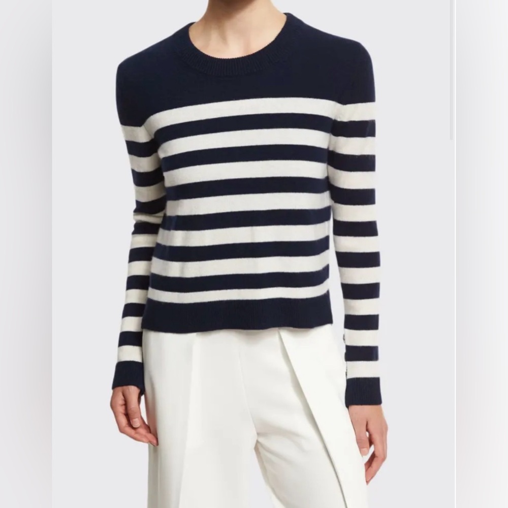 Rag and Bone Lillian Striped Cashmere Crewneck Sweater Blue‎ WHT Soft Small $138